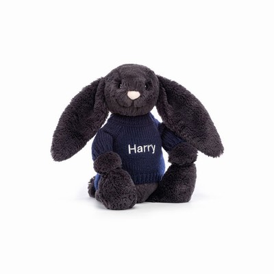 Jellycat Bashful Inky Bunny with Navy Jumper New Zealand | NZBEV8263